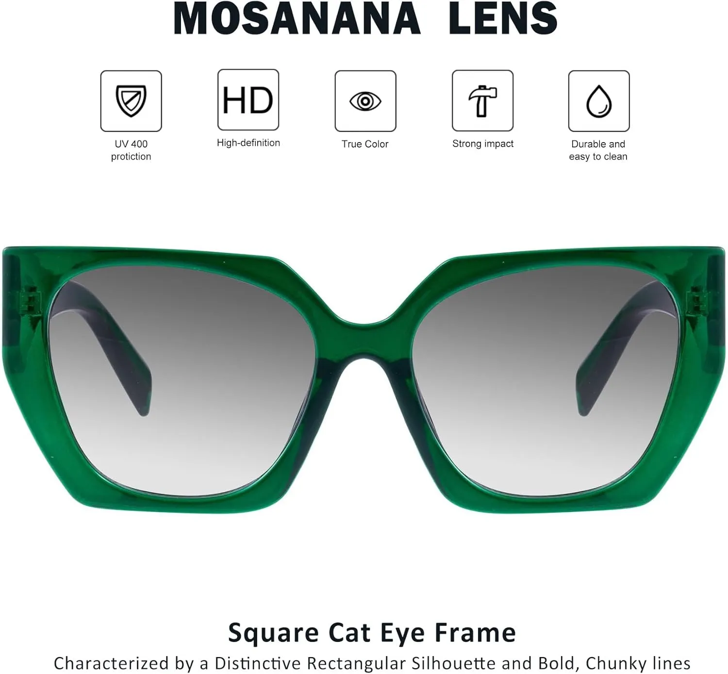 mosanana Square Cat Eye Sunglasses for Women Trendy Geometric Style Model-COCO