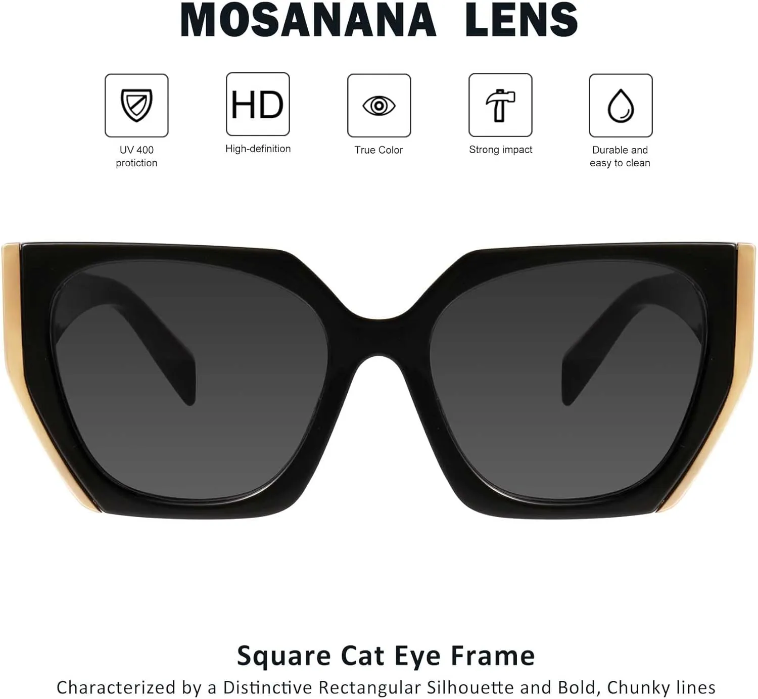 mosanana Square Cat Eye Sunglasses for Women Trendy Geometric Style Model-COCO