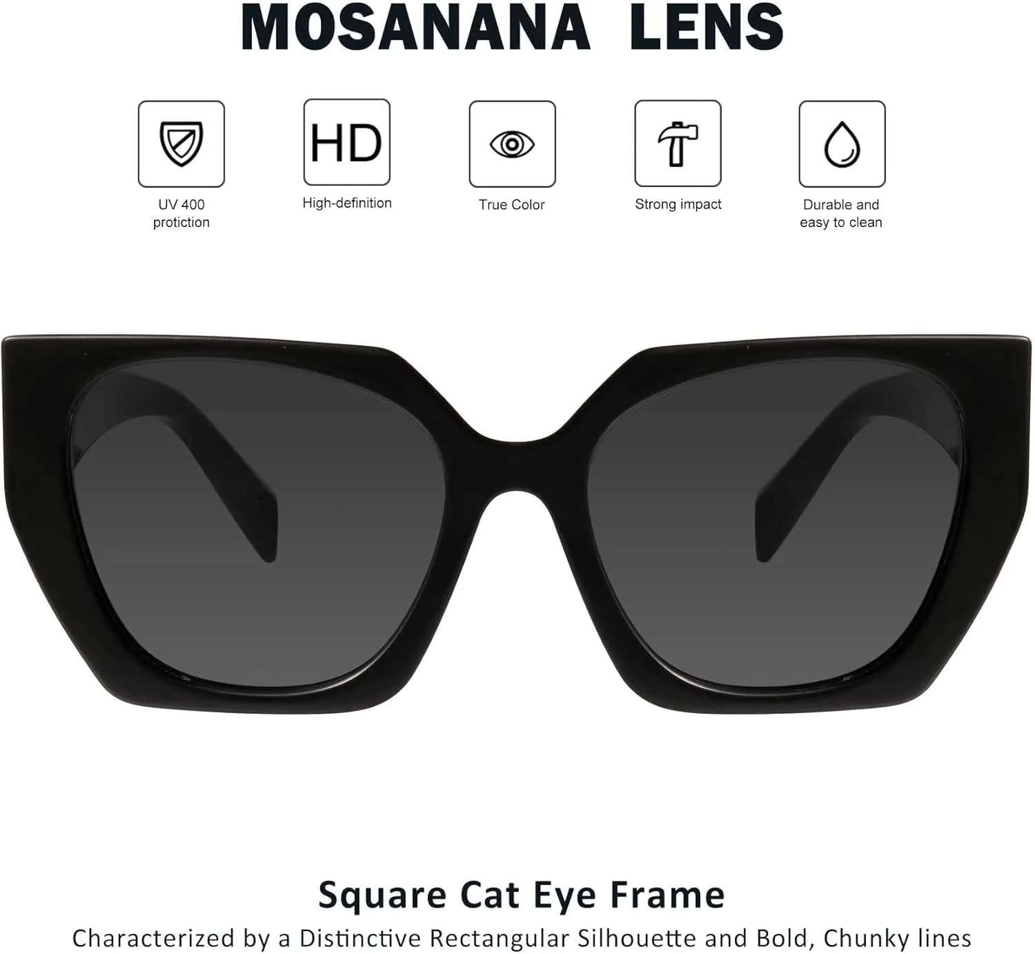 mosanana Square Cat Eye Sunglasses for Women Trendy Geometric Style Model-COCO