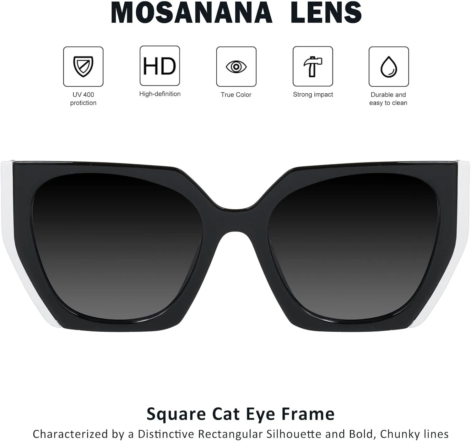 mosanana Square Cat Eye Sunglasses for Women Trendy Geometric Style Model-COCO