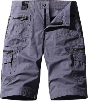 Muscularfit Casual Shorts for Men 2023 Buckle Zipper Cotton Cargo Shorts Multi Pockets Regular and Big & Tall Tooling Shorts