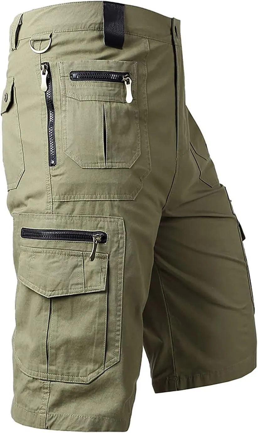 Muscularfit Casual Shorts for Men 2023 Buckle Zipper Cotton Cargo Shorts Multi Pockets Regular and Big & Tall Tooling Shorts
