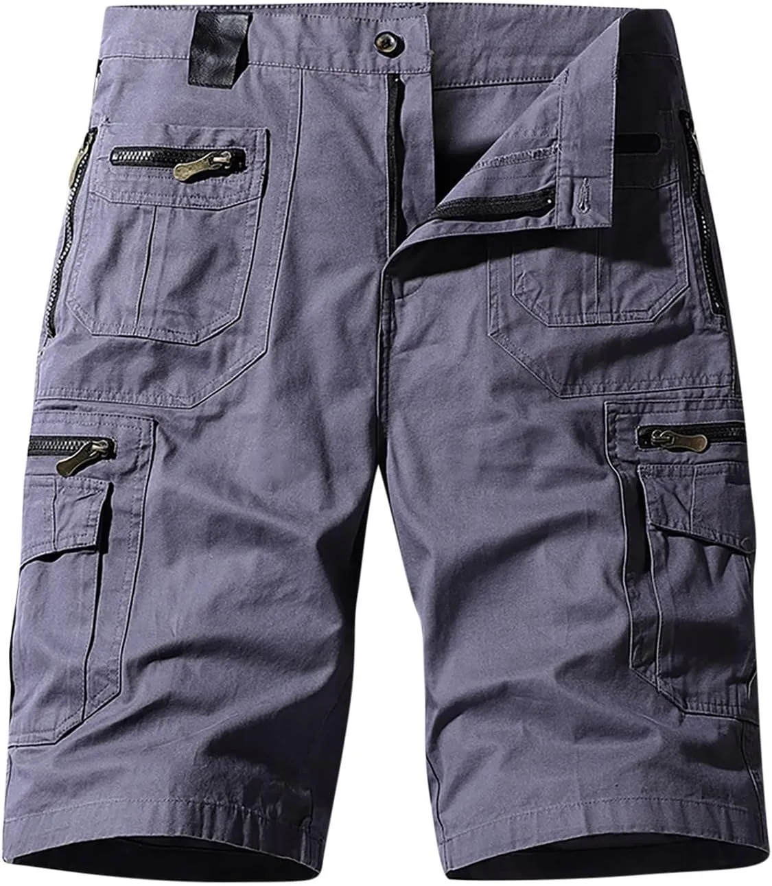 Muscularfit Casual Shorts for Men 2023 Buckle Zipper Cotton Cargo Shorts Multi Pockets Regular and Big & Tall Tooling Shorts