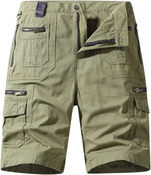 Muscularfit Casual Shorts for Men 2023 Buckle Zipper Cotton Cargo Shorts Multi Pockets Regular and Big & Tall Tooling Shorts