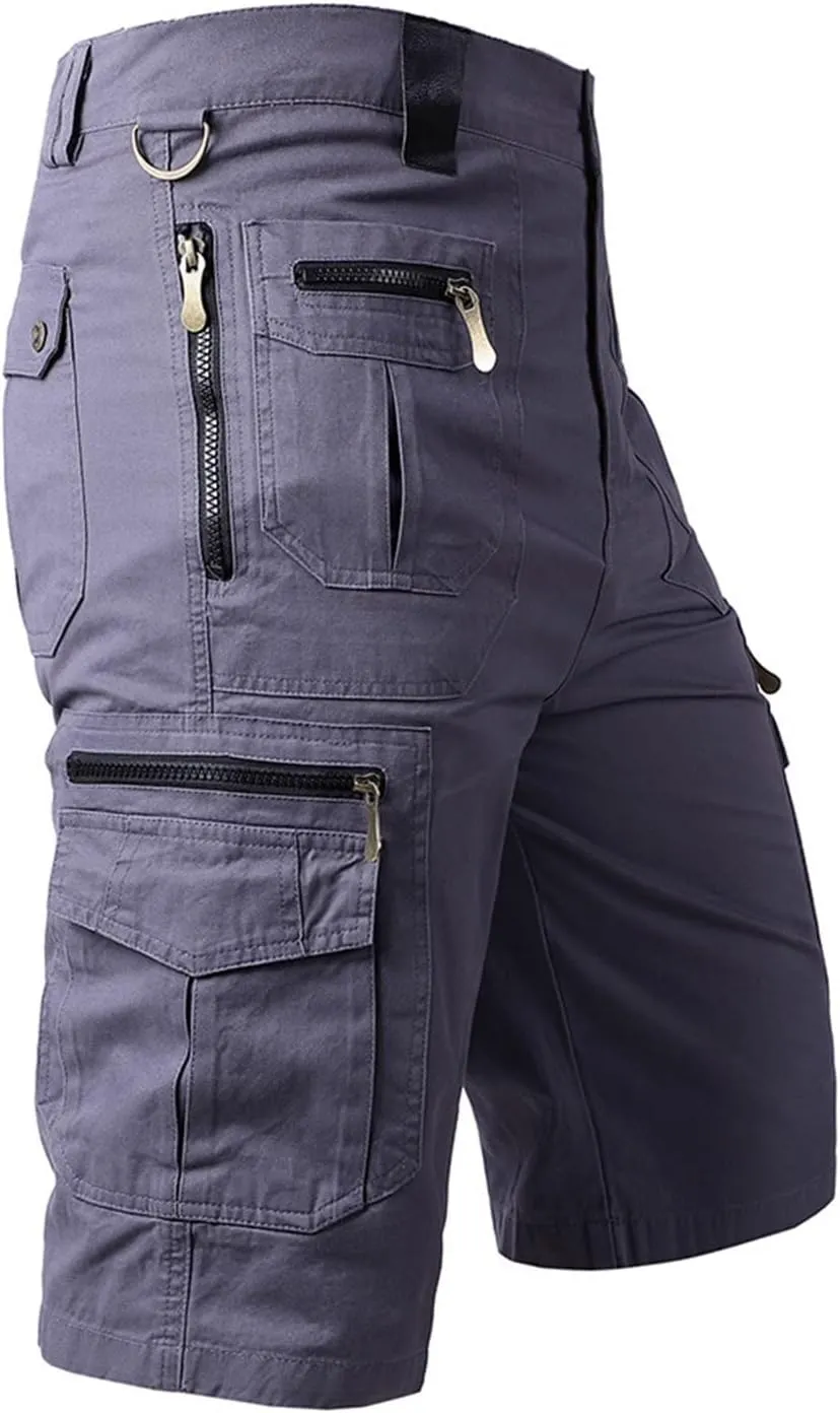 Muscularfit Casual Shorts for Men 2023 Buckle Zipper Cotton Cargo Shorts Multi Pockets Regular and Big & Tall Tooling Shorts