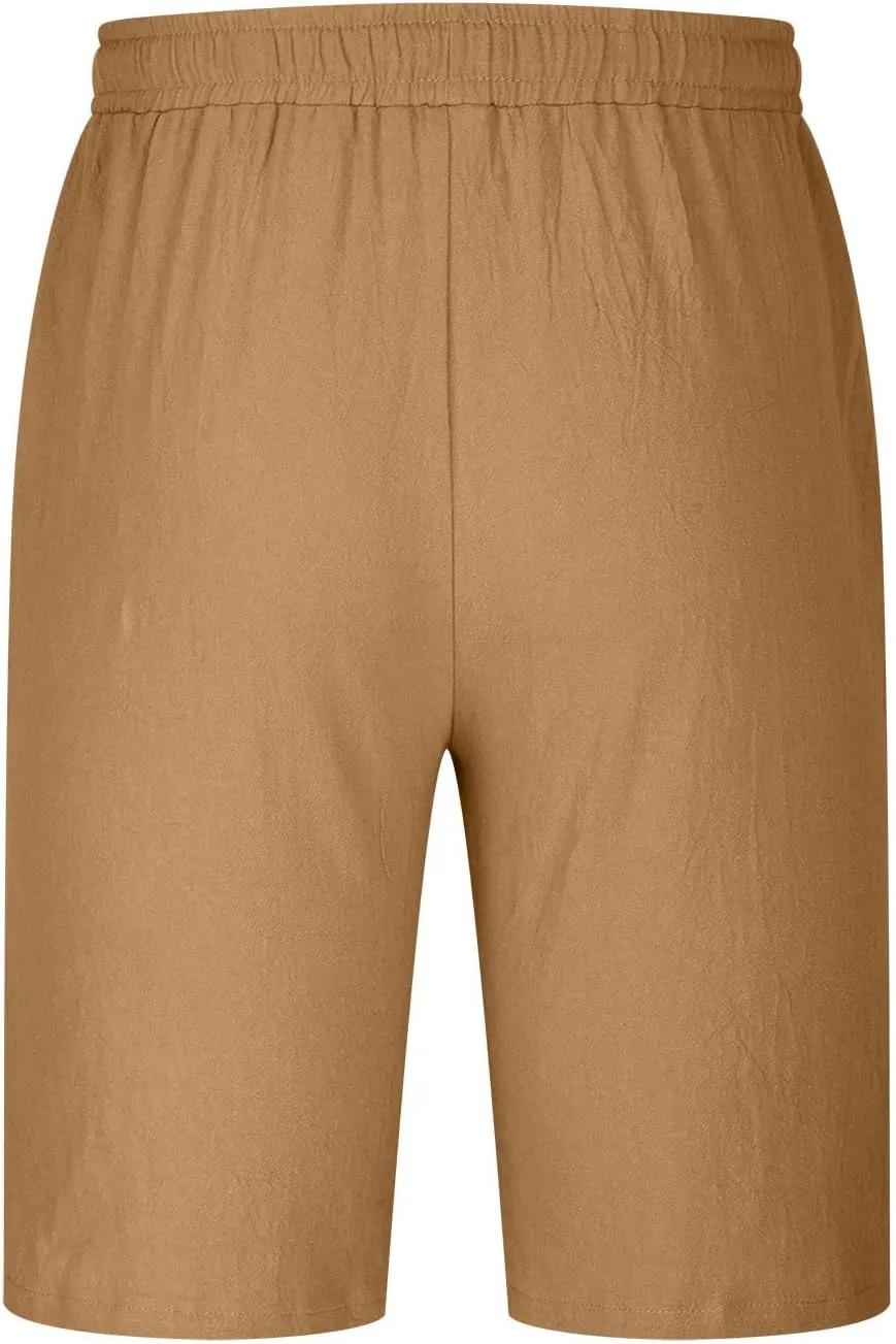Muscularfit Men Linen Shorts Elastic Waist Drawstring Cotton Linen Shorts with Pockets Loose Fit Outdoor Summer Beach Shorts