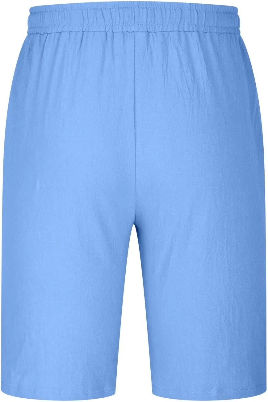 Muscularfit Men Linen Shorts Elastic Waist Drawstring Cotton Linen Shorts with Pockets Loose Fit Outdoor Summer Beach Shorts
