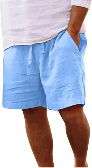 Muscularfit Men Linen Shorts Elastic Waist Drawstring Cotton Linen Shorts with Pockets Loose Fit Outdoor Summer Beach Shorts