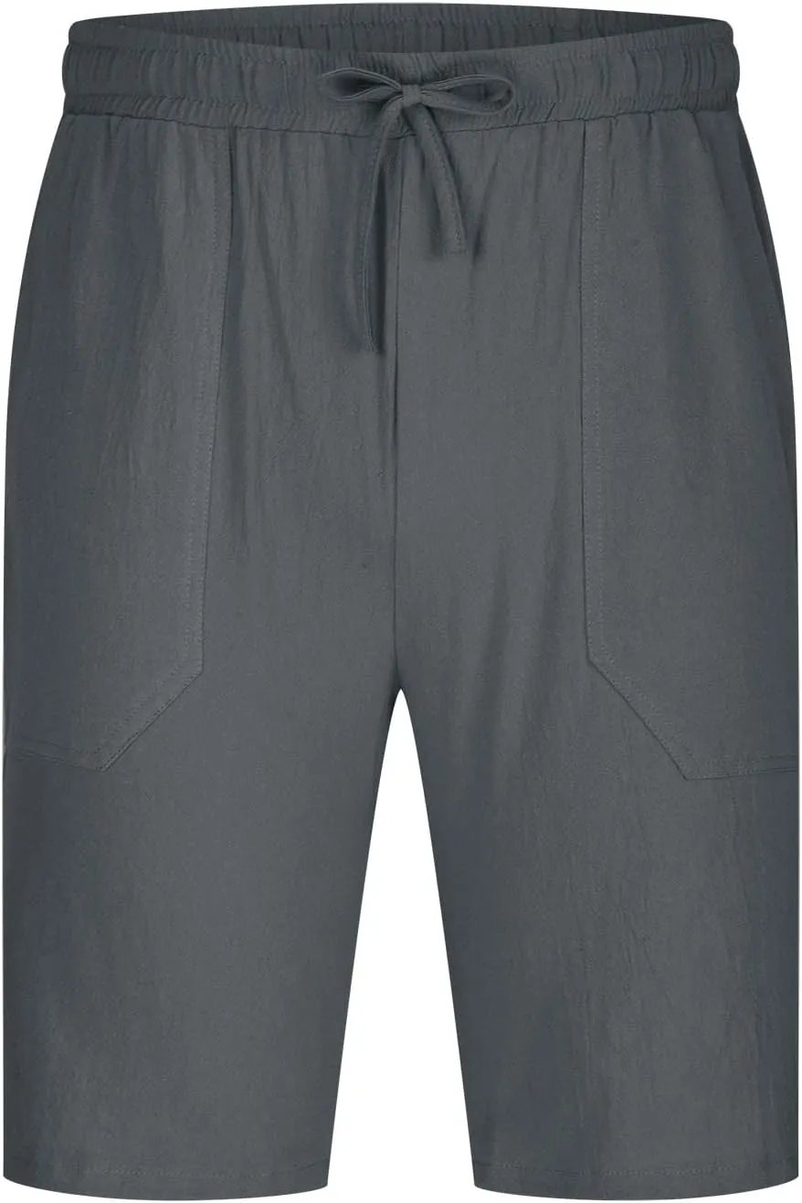 Muscularfit Men Linen Shorts Elastic Waist Drawstring Cotton Linen Shorts with Pockets Loose Fit Outdoor Summer Beach Shorts