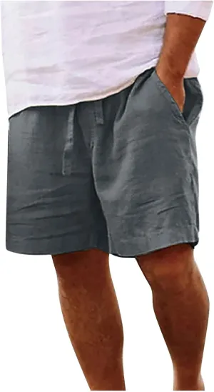 Muscularfit Men Linen Shorts Elastic Waist Drawstring Cotton Linen Shorts with Pockets Loose Fit Outdoor Summer Beach Shorts