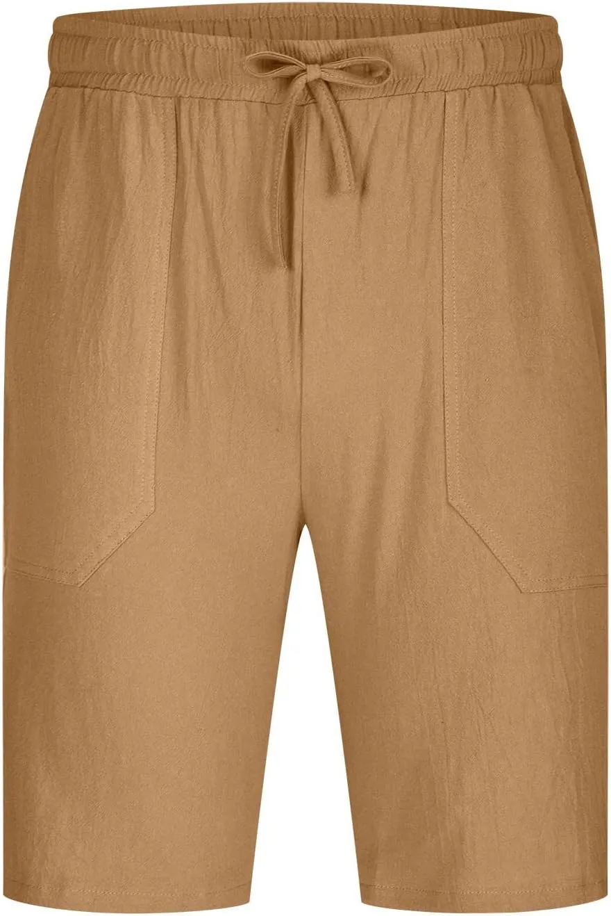 Muscularfit Men Linen Shorts Elastic Waist Drawstring Cotton Linen Shorts with Pockets Loose Fit Outdoor Summer Beach Shorts