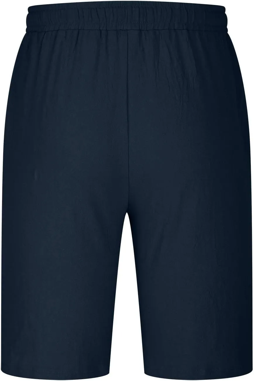 Muscularfit Men Linen Shorts Elastic Waist Drawstring Cotton Linen Shorts with Pockets Loose Fit Outdoor Summer Beach Shorts