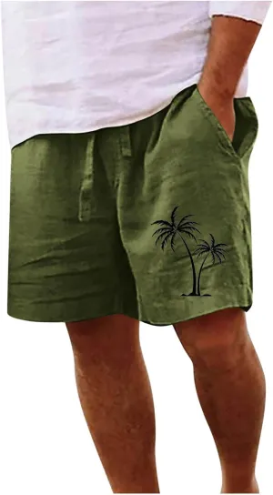Muscularfit Men Linen Shorts Elastic Waist Drawstring Cotton Linen Shorts with Pockets Loose Fit Outdoor Summer Beach Shorts