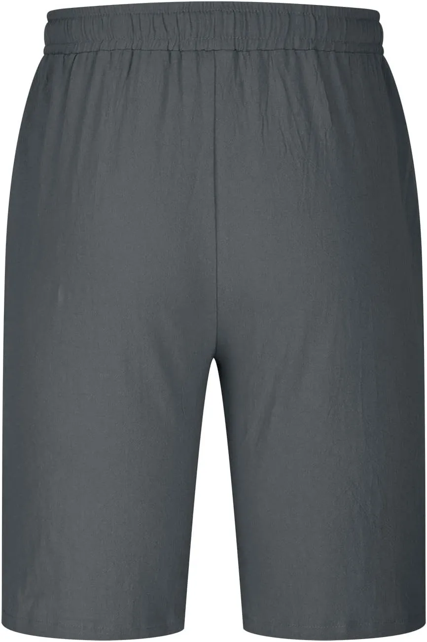 Muscularfit Men Linen Shorts Elastic Waist Drawstring Cotton Linen Shorts with Pockets Loose Fit Outdoor Summer Beach Shorts