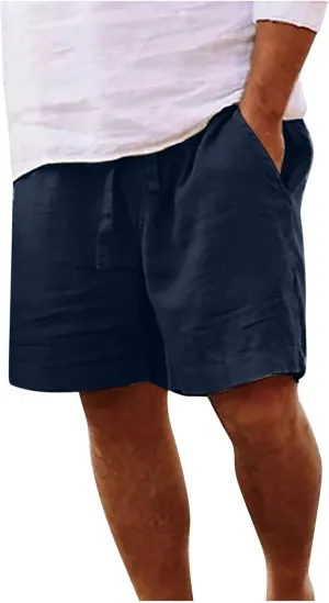 Muscularfit Men Linen Shorts Elastic Waist Drawstring Cotton Linen Shorts with Pockets Loose Fit Outdoor Summer Beach Shorts