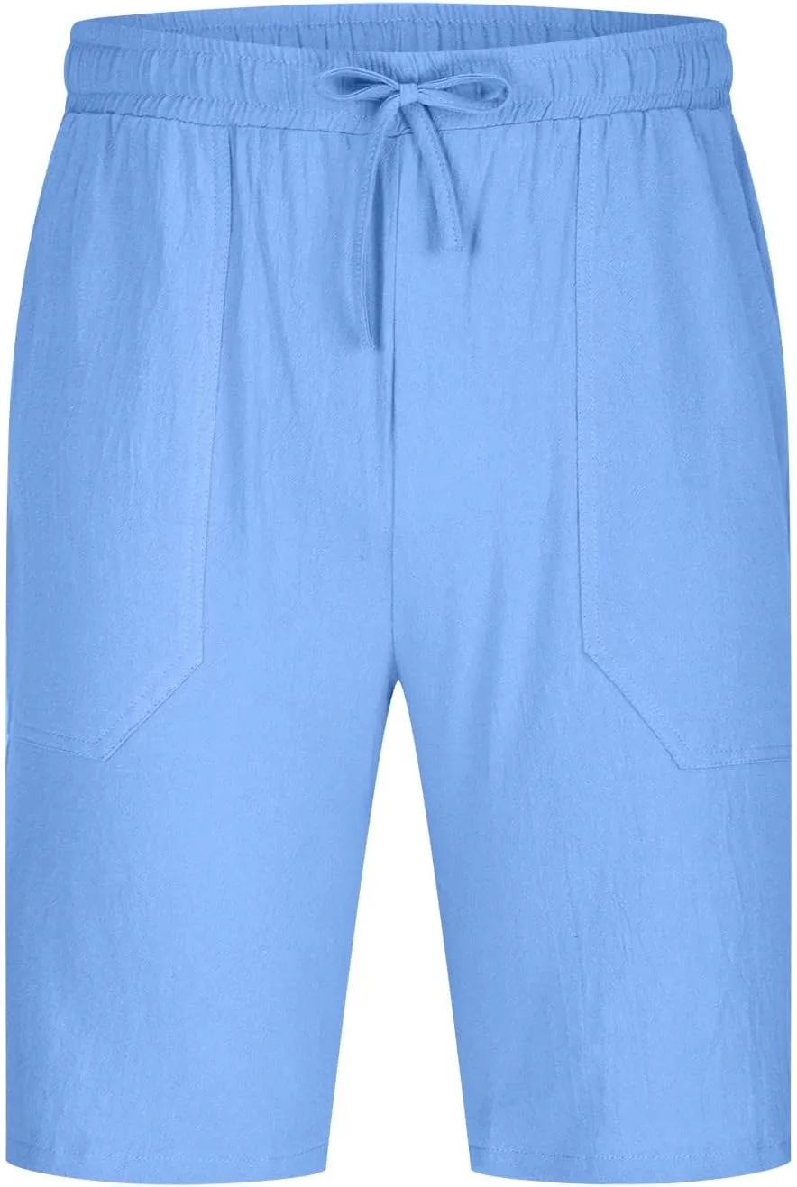 Muscularfit Men Linen Shorts Elastic Waist Drawstring Cotton Linen Shorts with Pockets Loose Fit Outdoor Summer Beach Shorts