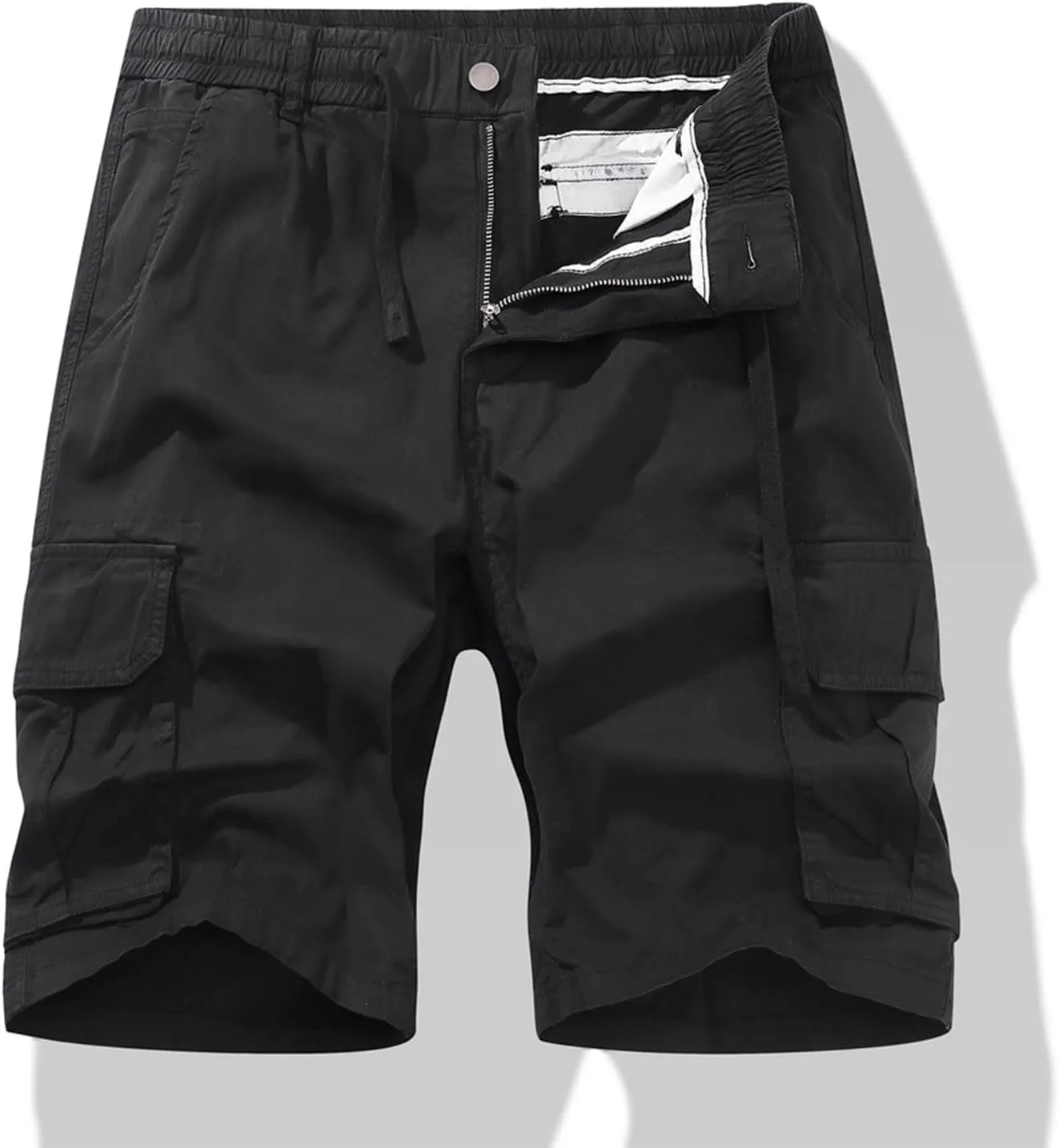 Muscularfit Men Shorts Cotton Drawstring Elastic Waist Cargo Shorts Multi Pockets Casual Work Utility Shorts Outdoor Fashion