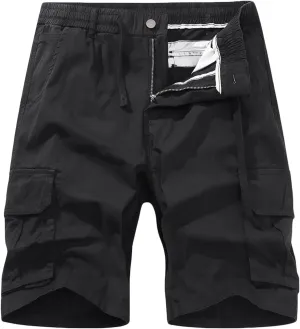 Muscularfit Men Shorts Cotton Drawstring Elastic Waist Cargo Shorts Multi Pockets Casual Work Utility Shorts Outdoor Fashion