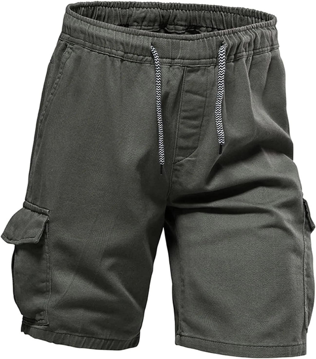 Muscularfit Mens Workout Shorts Regular Fit Drawstring Elastic Waist Tooling Shorts Cotton Multi Pockets Solid Cargo Shorts
