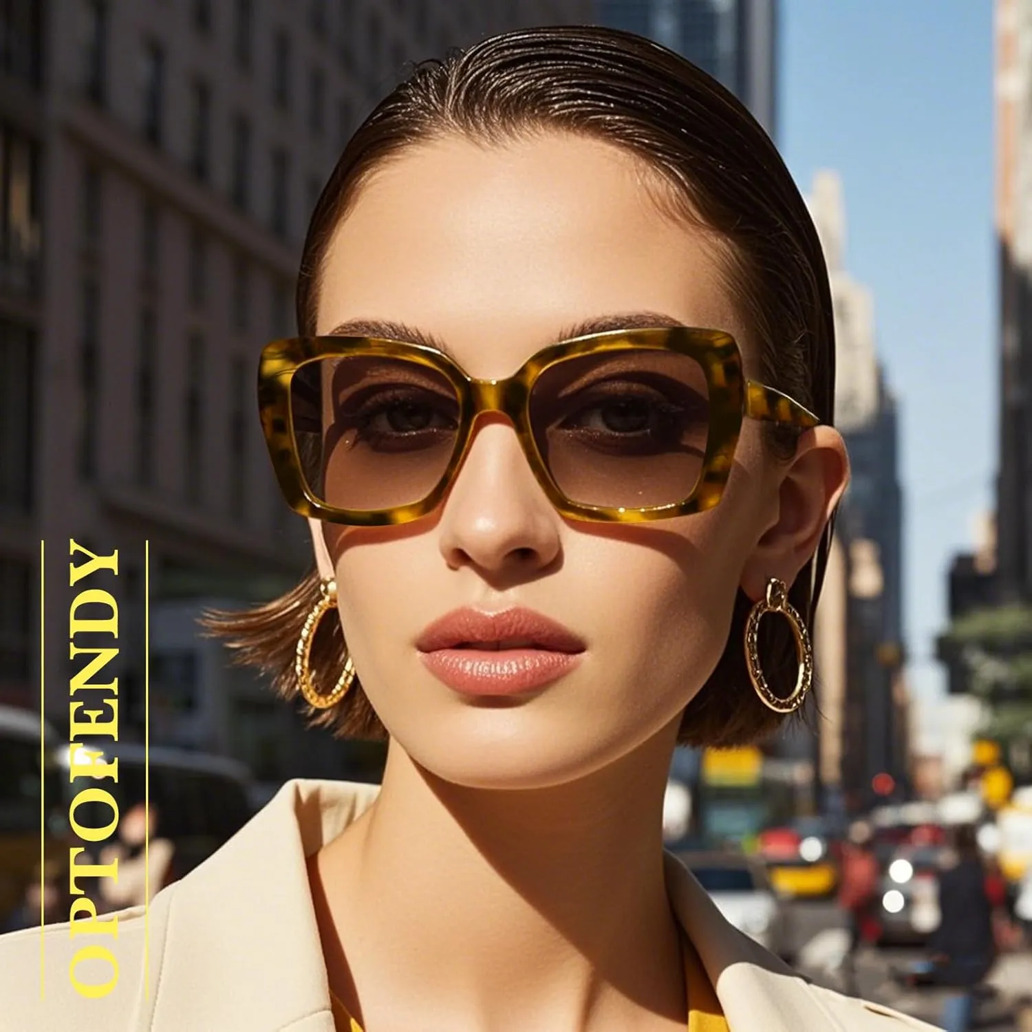 OPTOFENDY Oversized Cat Eye Sunglasses for Women, Trendy Square Sun Glasses Shades UV Protection, OP2238