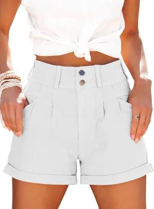 Orchidays Womens High Waisted Chino Bermuda Folded Hem Shorts
