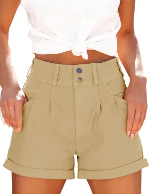 Orchidays Womens High Waisted Chino Bermuda Folded Hem Shorts