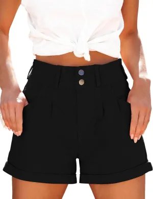 Orchidays Womens High Waisted Chino Bermuda Folded Hem Shorts