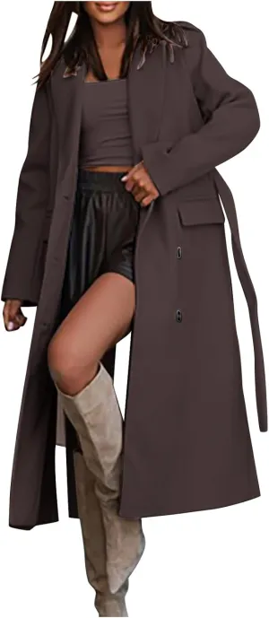 Overcoat for Women Open Front Knitted Sweater Winter Warm Outerwear Classic Lapel Overcoats Fashion Trench Coats