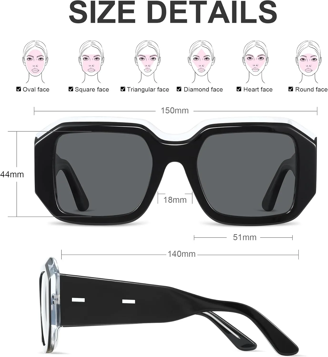 Oversized Polarized Sunglasses Womens Trendy Square Sunglasses for Women Sun Glasses UV400 Protection