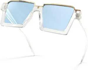 Oversized Square Blue Light Glasses for Women, Large Semi Rimless Thick Frame Reading Blocker LA044