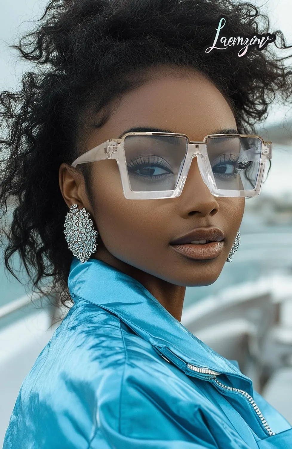 Oversized Square Blue Light Glasses for Women, Large Semi Rimless Thick Frame Reading Blocker LA044
