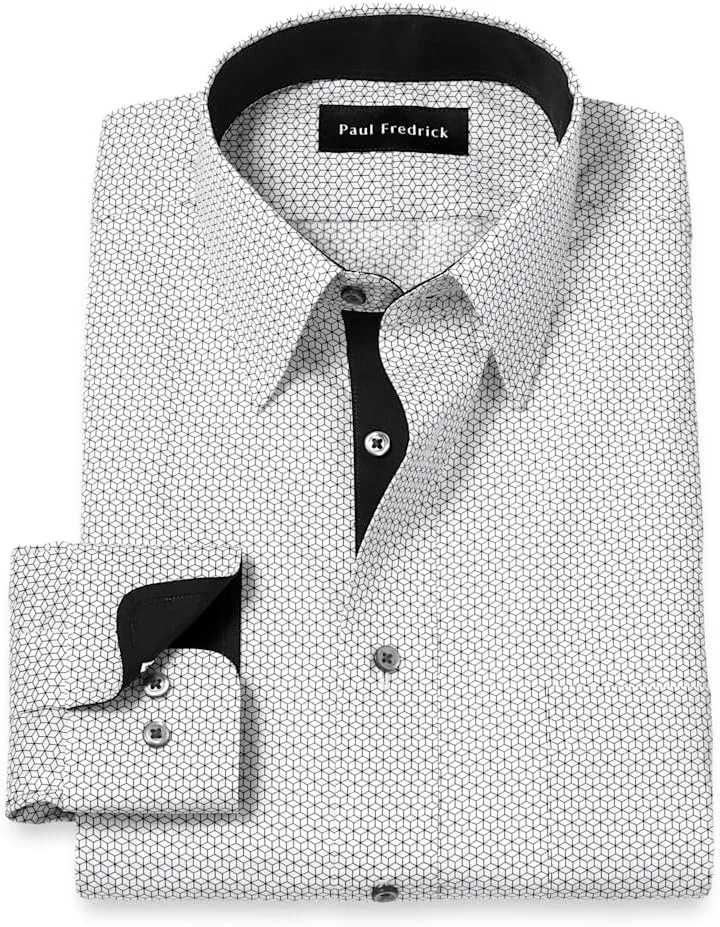 Paul Fredrick Men's Slim Fit Non-Iron Cotton Geometric Dress Shirt
