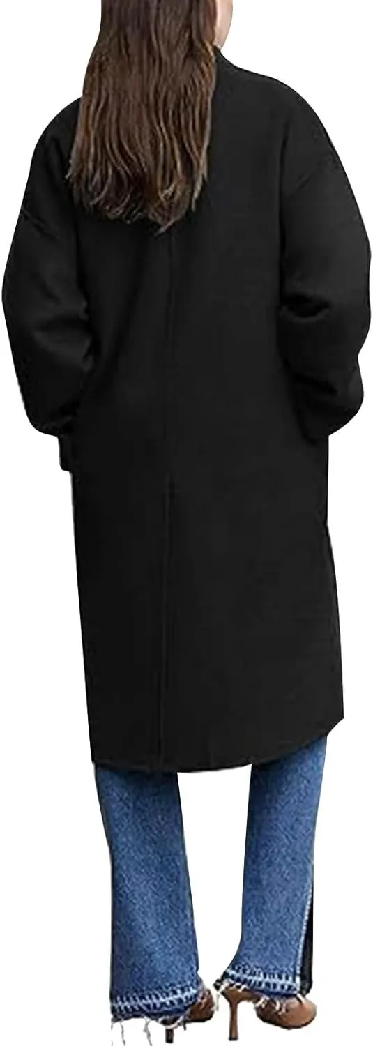 Pea Coats for Women Single Breasted Office Work Trench Coat 2024 Fall Winter Warm Loose Wool Blend Overcoat