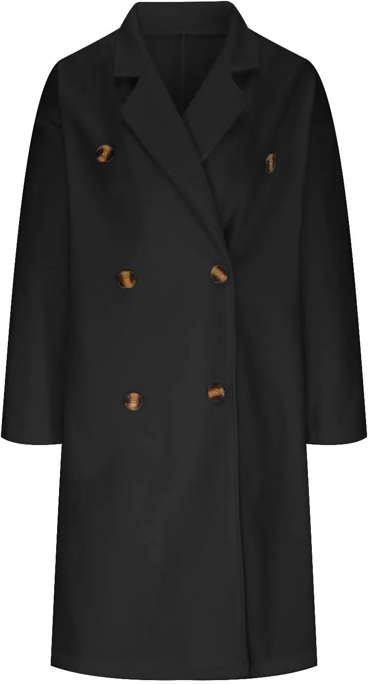 Pea Coats for Women Single Breasted Office Work Trench Coat 2024 Fall Winter Warm Loose Wool Blend Overcoat