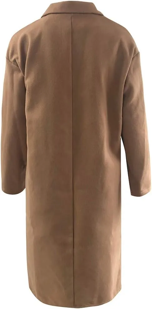 Pea Coats for Women Winter Wool Blend Camel Trench Coat Notch Lapel Double-Breasted Mid-Long Jacket Outwear