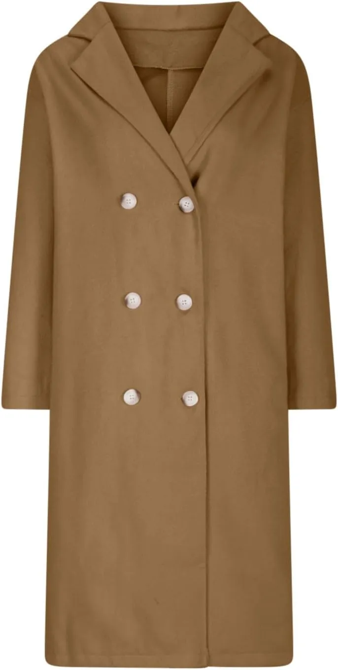 Pea Coats for Women Winter Wool Blend Camel Trench Coat Notch Lapel Double-Breasted Mid-Long Jacket Outwear
