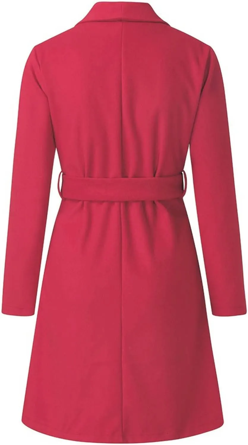 Pea Coats for Women Winter Wool Blend Trench Coat Elegant Double Breasted Lapel Jacket Mid Long Length Dress Coats