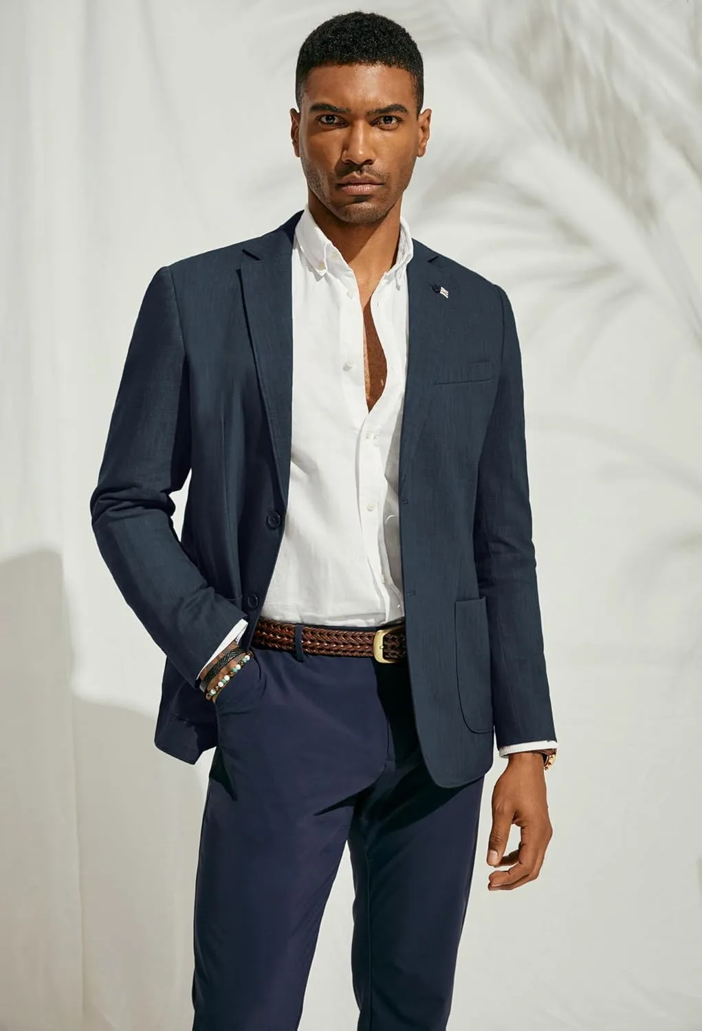 PJ PAUL JONES Mens Blazer Casual Cotton-Linen Sport Coat Lightweight 2 Button Unlined Suit Jackets