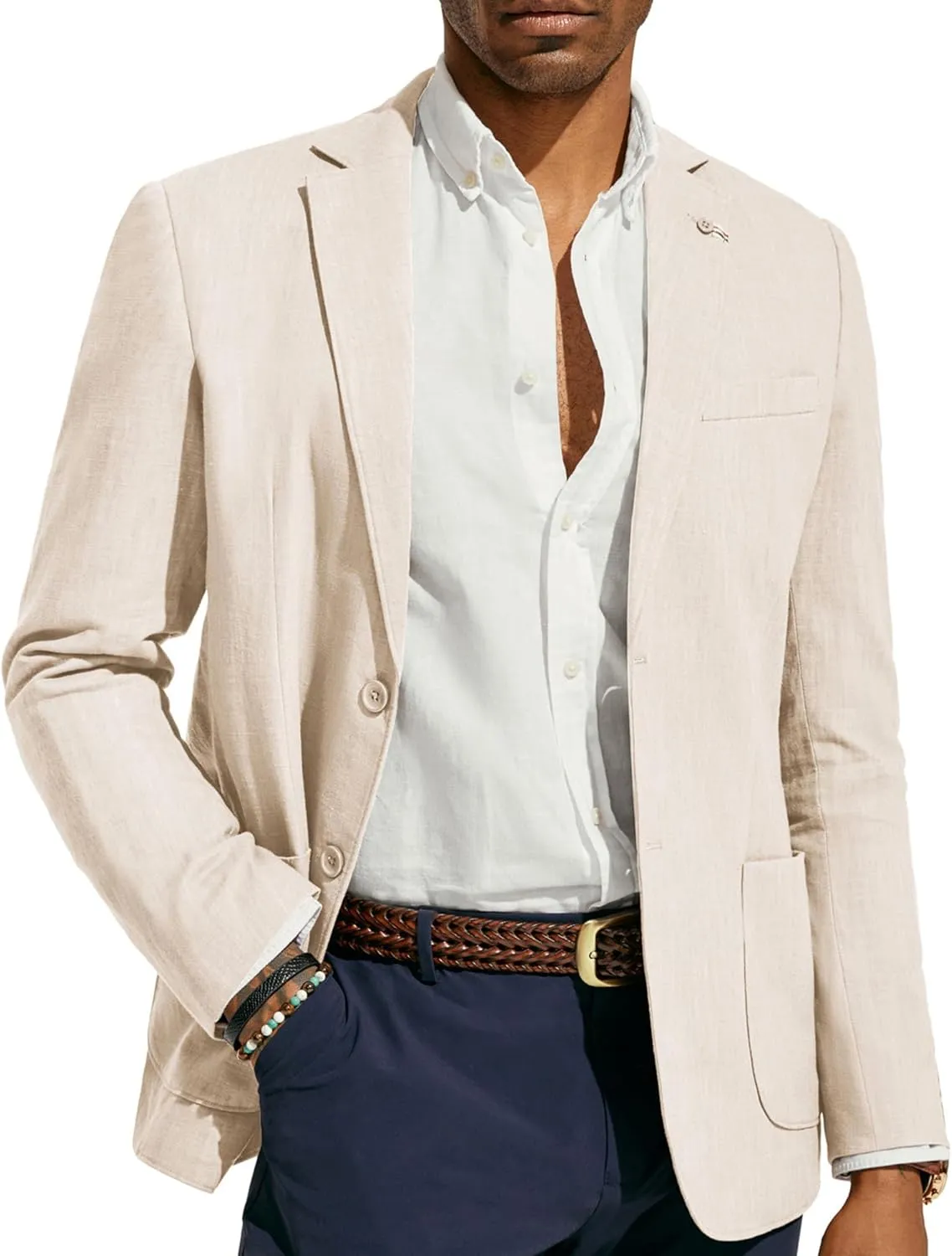 PJ PAUL JONES Mens Blazer Casual Cotton-Linen Sport Coat Lightweight 2 Button Unlined Suit Jackets