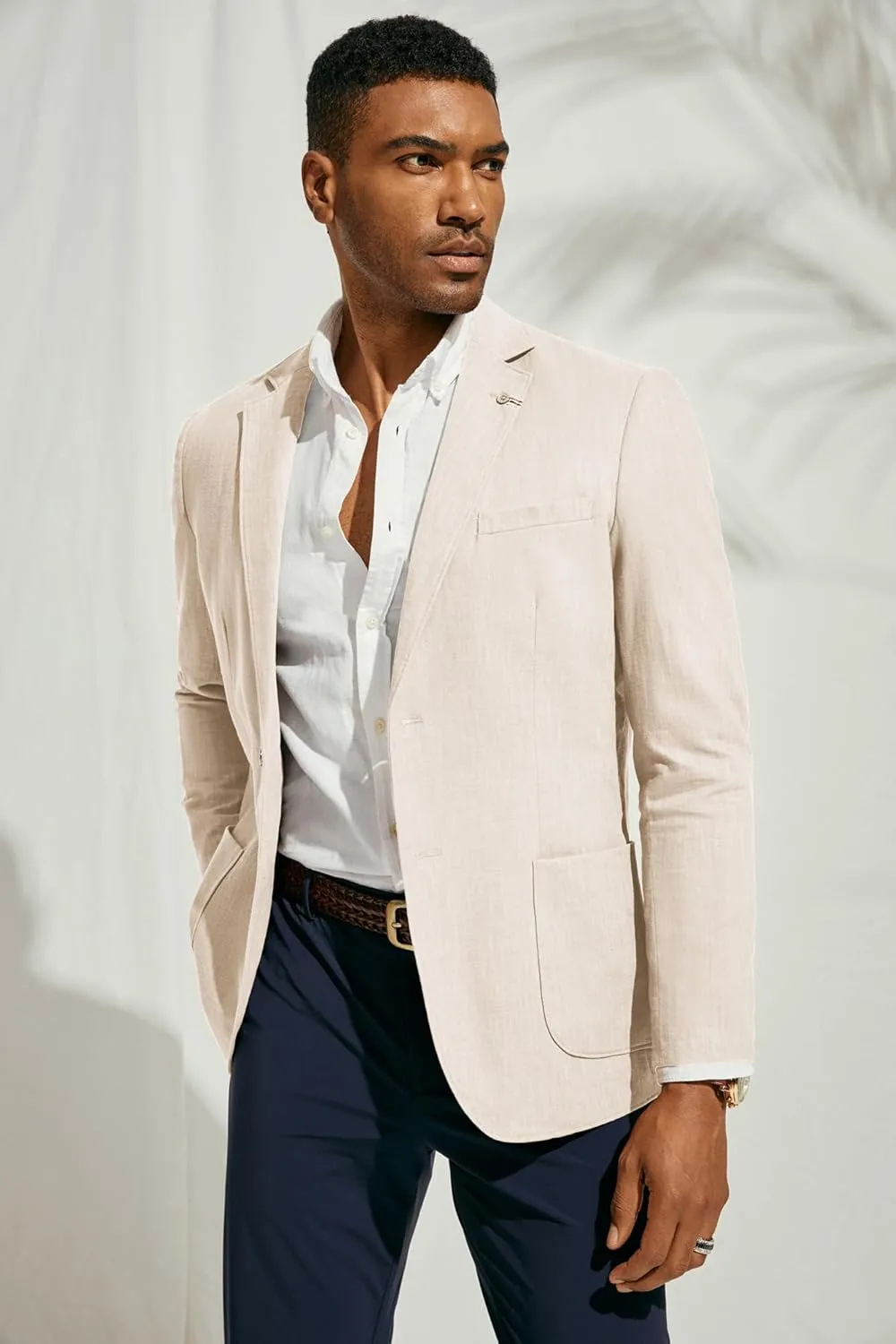 PJ PAUL JONES Mens Blazer Casual Cotton-Linen Sport Coat Lightweight 2 Button Unlined Suit Jackets