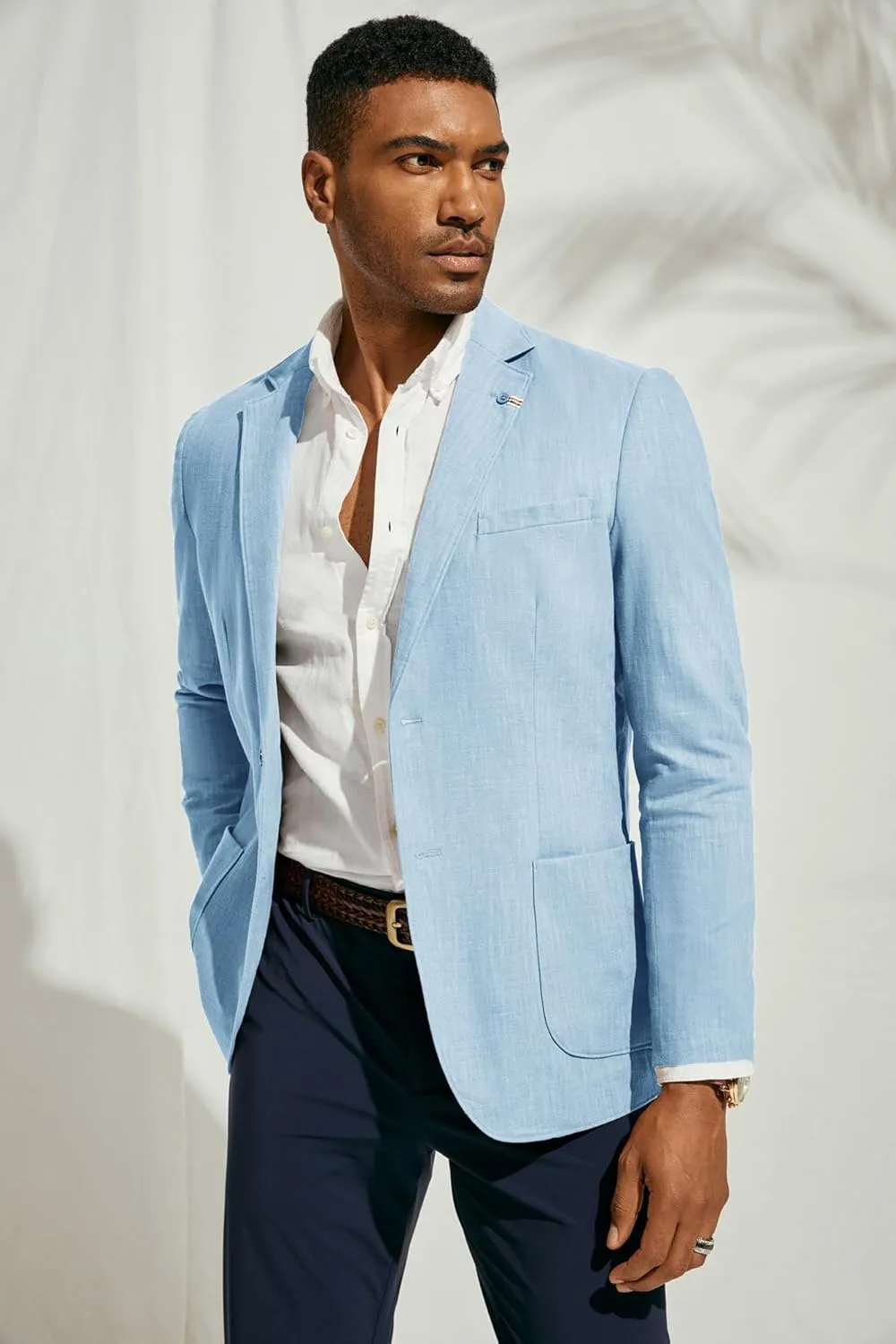 PJ PAUL JONES Mens Blazer Casual Cotton-Linen Sport Coat Lightweight 2 Button Unlined Suit Jackets