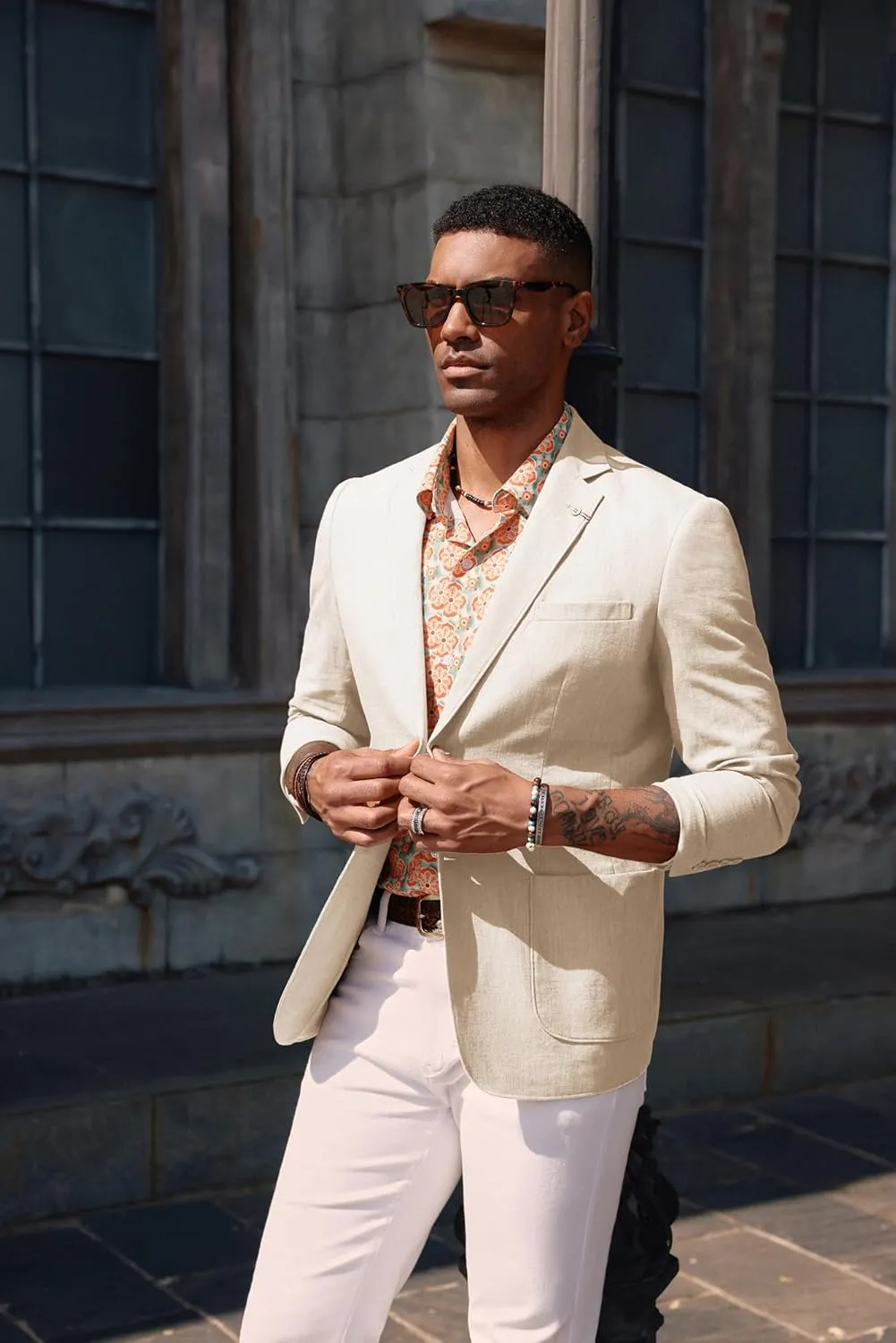 PJ PAUL JONES Mens Blazer Casual Cotton-Linen Sport Coat Lightweight 2 Button Unlined Suit Jackets