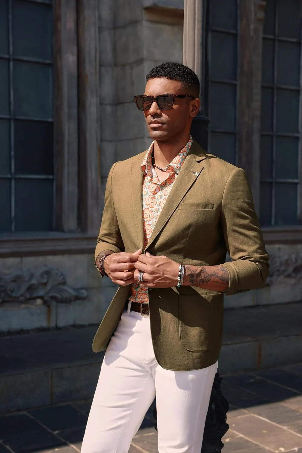 PJ PAUL JONES Mens Blazer Casual Cotton-Linen Sport Coat Lightweight 2 Button Unlined Suit Jackets