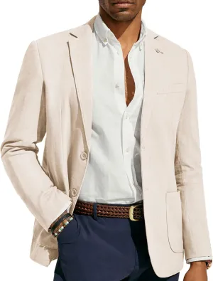 PJ PAUL JONES Mens Blazer Casual Cotton-Linen Sport Coat Lightweight 2 Button Unlined Suit Jackets