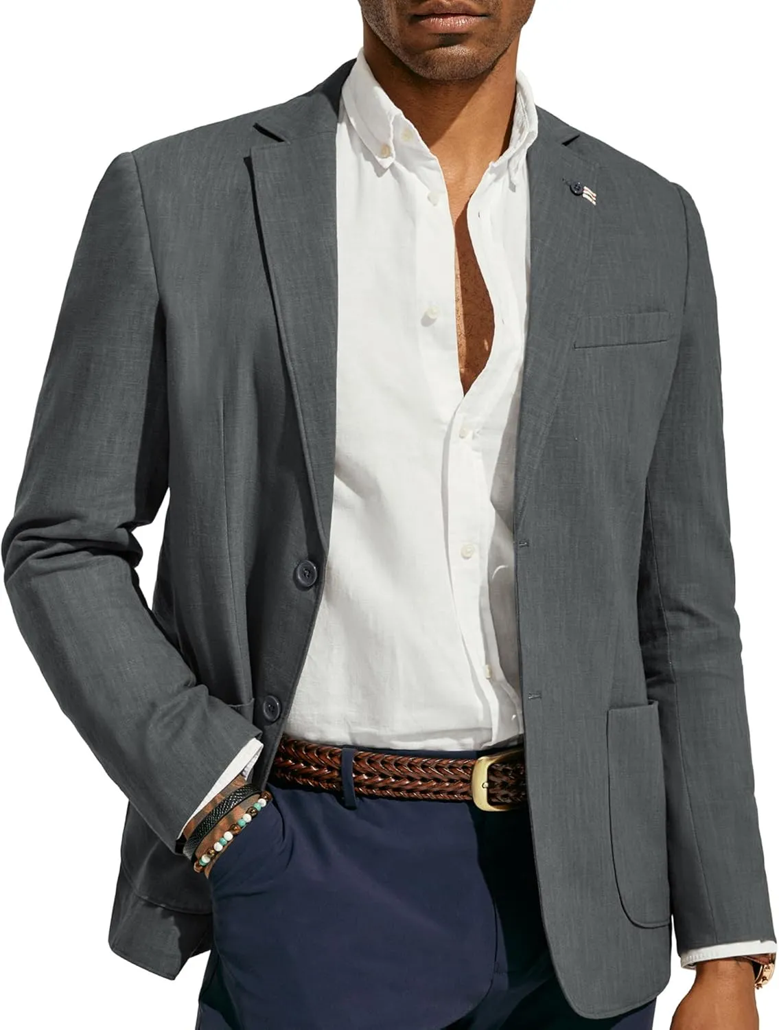 PJ PAUL JONES Mens Blazer Casual Cotton-Linen Sport Coat Lightweight 2 Button Unlined Suit Jackets