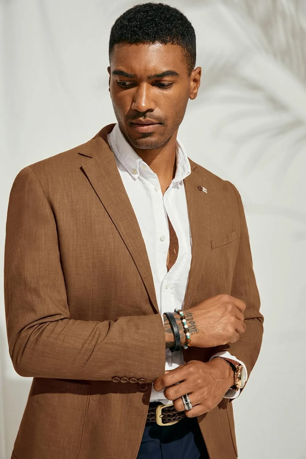 PJ PAUL JONES Mens Blazer Casual Cotton-Linen Sport Coat Lightweight 2 Button Unlined Suit Jackets