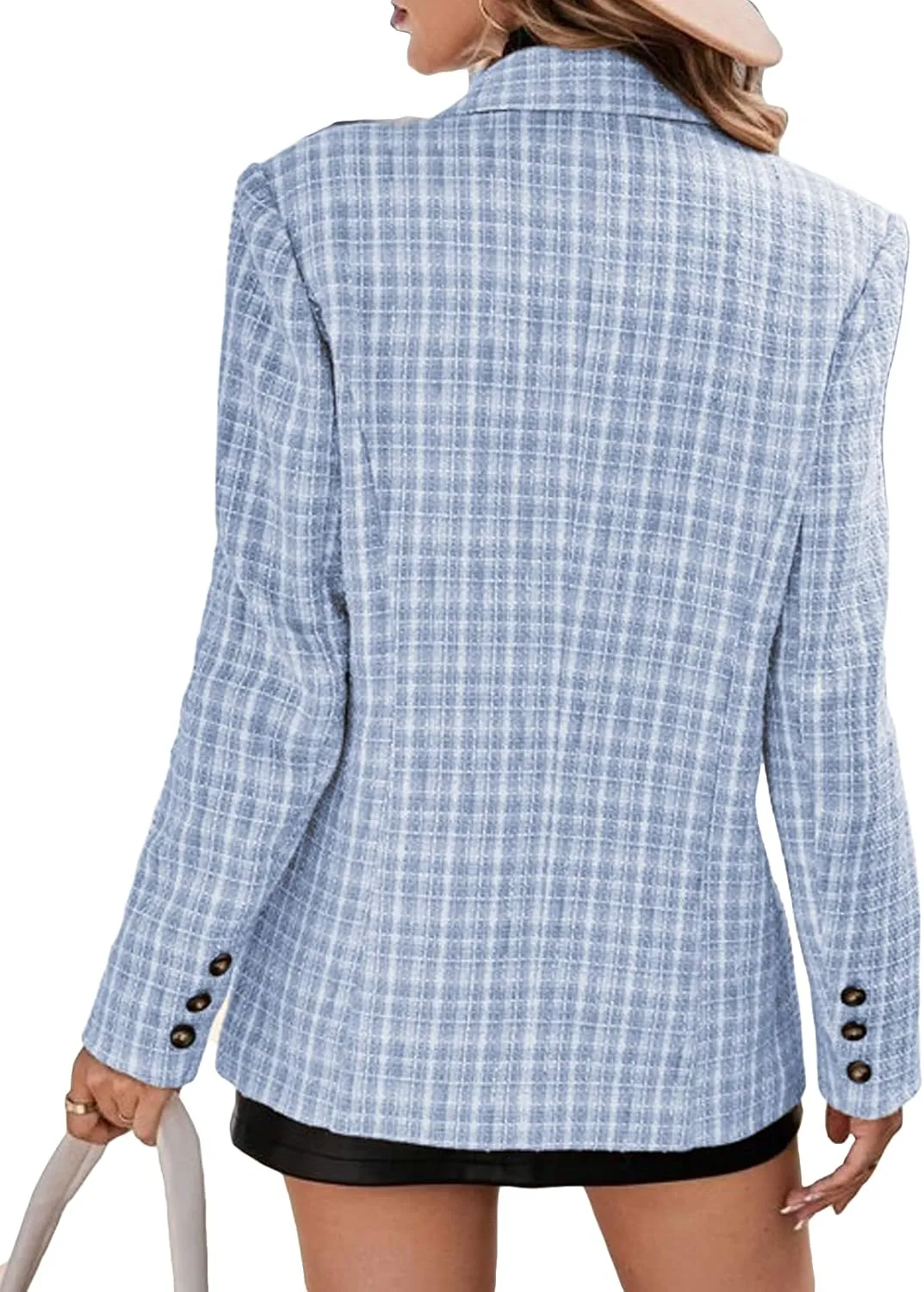 Plaid Tweed Blazer Jacket for Women 2024 Fashion Elegant Open Front Casual Work Office Pocket Suit Coat(S-XXL)