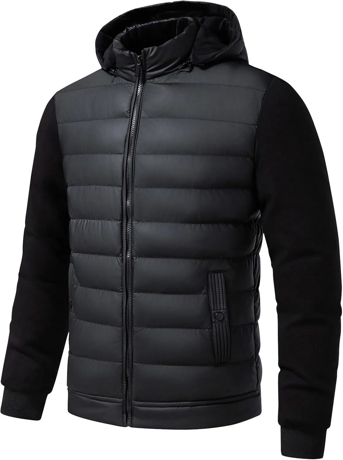 Plus Size Puffer Jacket Mens Hooded Down Jacket Patchwork Jackets Windproof Zipper Coat Winter Warm Cotton Jacke