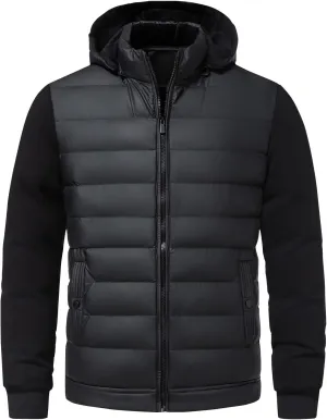 Plus Size Puffer Jacket Mens Hooded Down Jacket Patchwork Jackets Windproof Zipper Coat Winter Warm Cotton Jacke