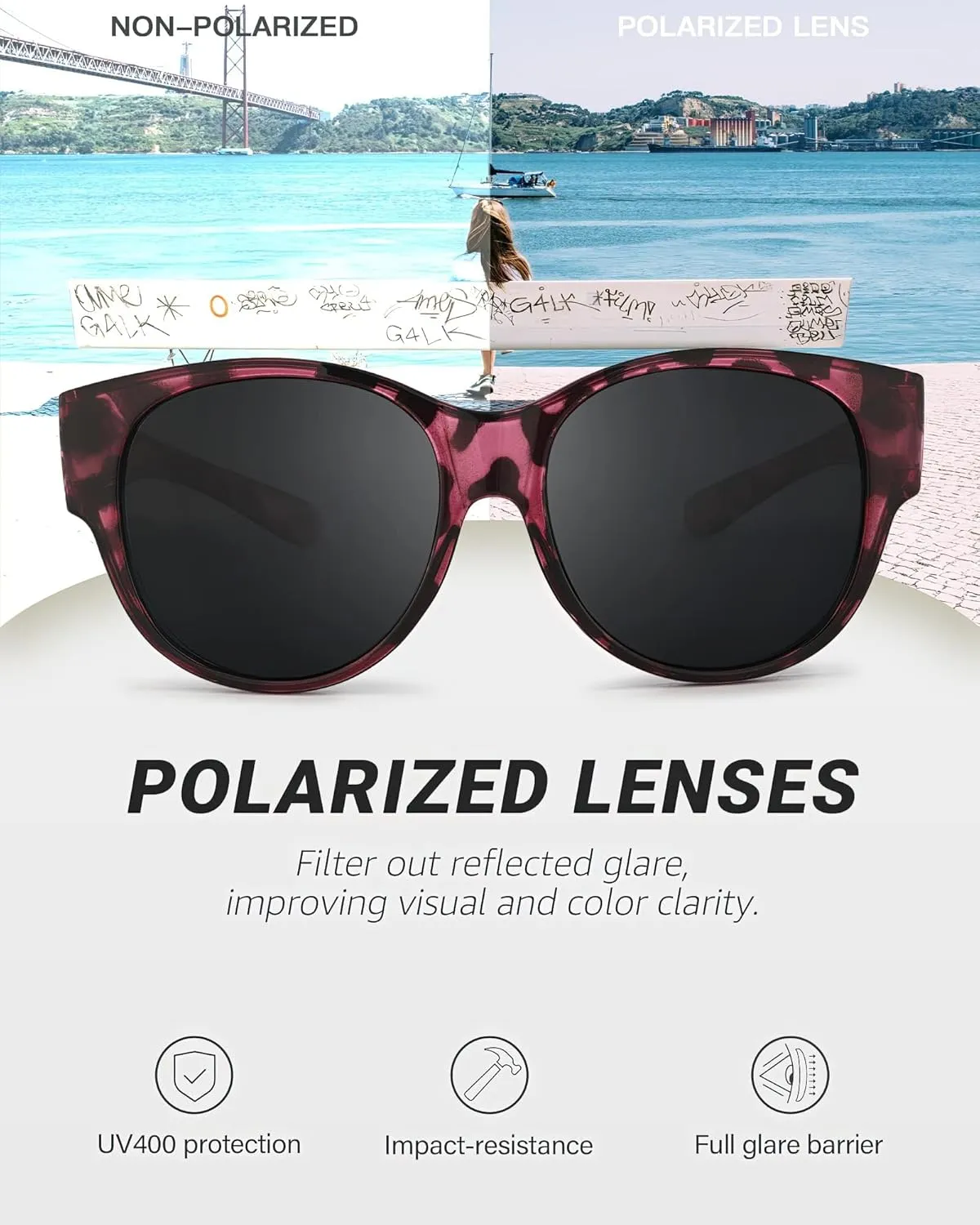 Polarized Fit Over Sunglasses for Women - Trendy Oversized Wear Over Glasses UV Protection for Driving IF5779